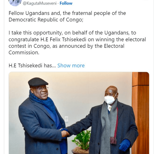 Yoweri Museveni a déclaré : « Félix Tshisekedi a contribué positivement aux deals